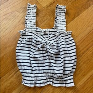 Roxy White & Navy Blue Striped Ruffle Tank